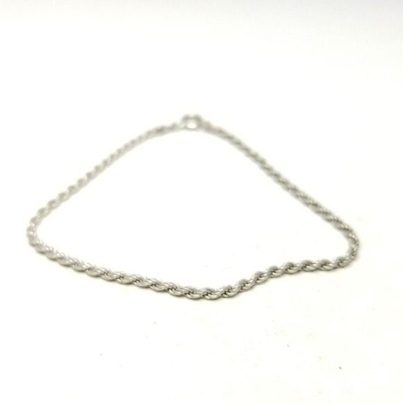 Vintage Sterling Silver Rope Chain Bracelet, Skinny Stacking Estate - Picture 5 of 5